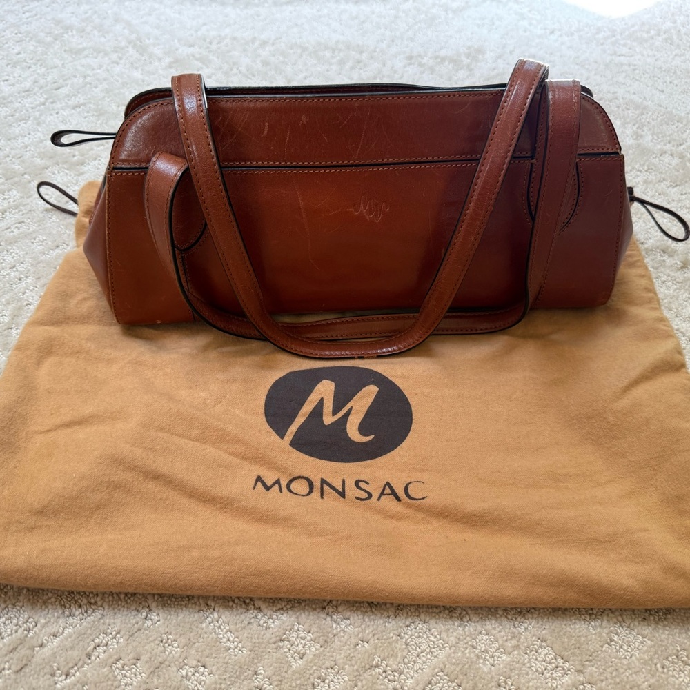 Monsac Brown Leather Duffel Bag with Timeless Design